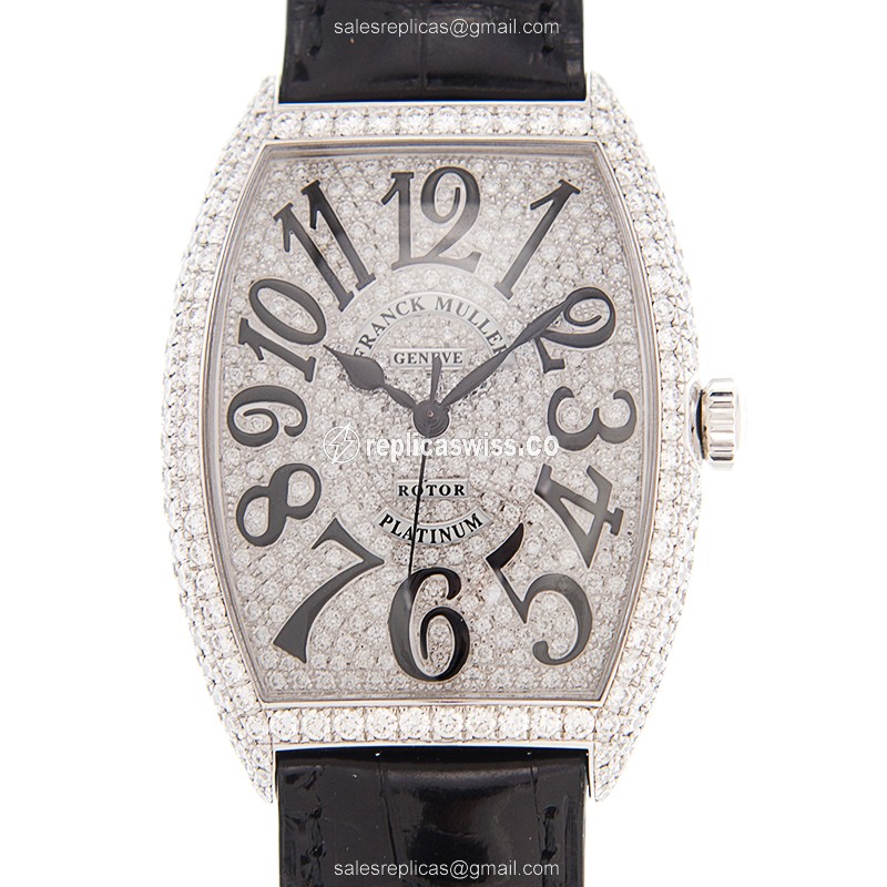 Franck Muller 6850SC D CD Curvex - Auto 18kt White Gold - Diamond - Silver Dial - Black Alligator Buckle - Luxury Replica CINTREE CURVEX Watch