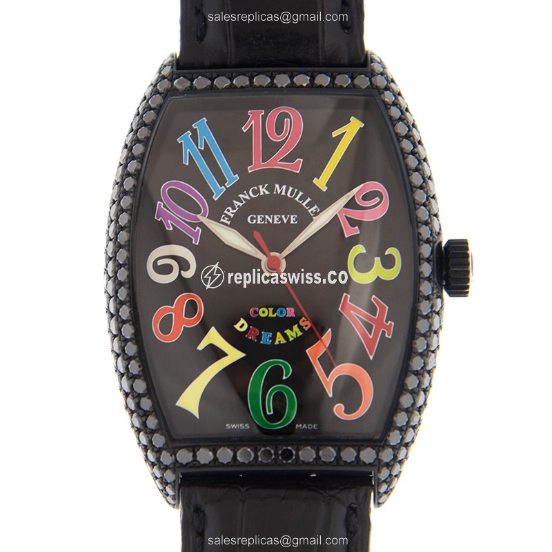 Franck Muller 6850 SC D NR COL DRM CINTREE CURVEX - Automatic - Steel Case - Black Dial - Leather Strap - Luxury Replica CINTREE CURVEX Watch