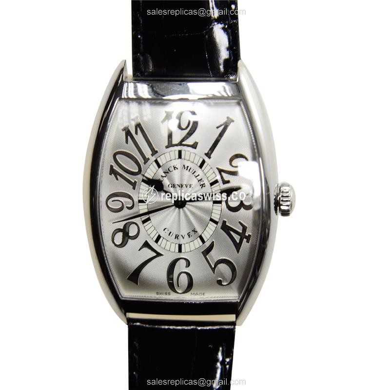 Franck Muller 6850 SC REL AC Curvex Replica - Automatic - Steel Case - Silver Dial, Black Alligator Strap - Luxury Replica CINTREE CURVEX Watch