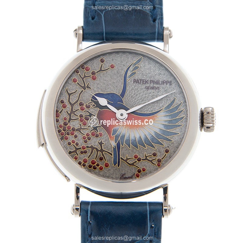 Patek Philippe 7000/50G-001 - Automatic - 18kt White Gold - Blue Dial - Leather Blue Strap - Buckle Clasp
