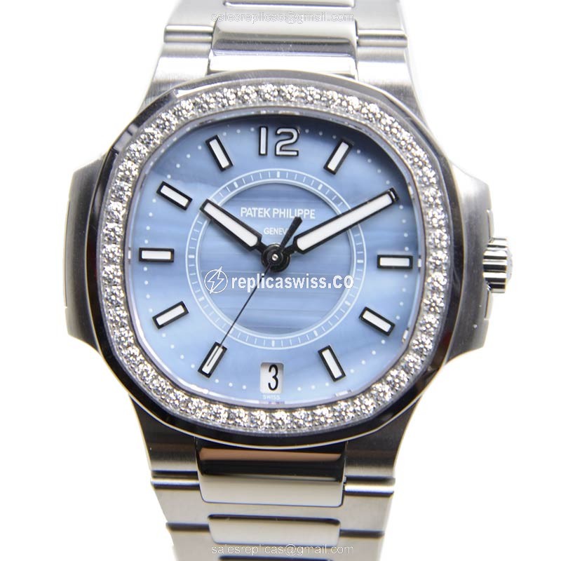Patek Philippe 7008/1A-001 Replica - Automatic - Diamond Case - Blue Dial - Steel Strap