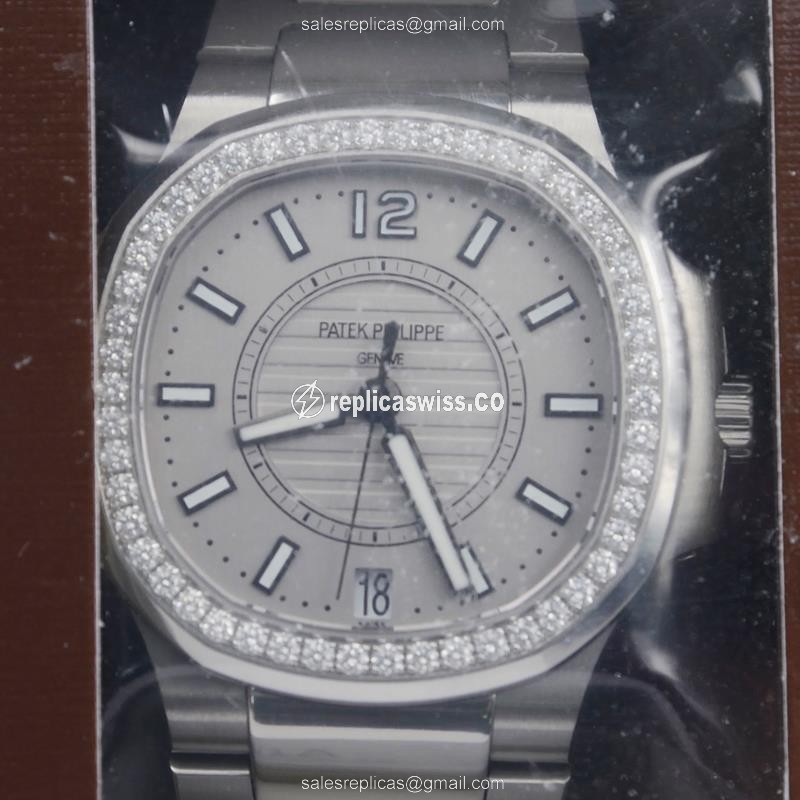 Patek Philippe 7008/1A-011 Replica - Automatic - Diamond-Trimmed Silver Dial - Steel Clasp