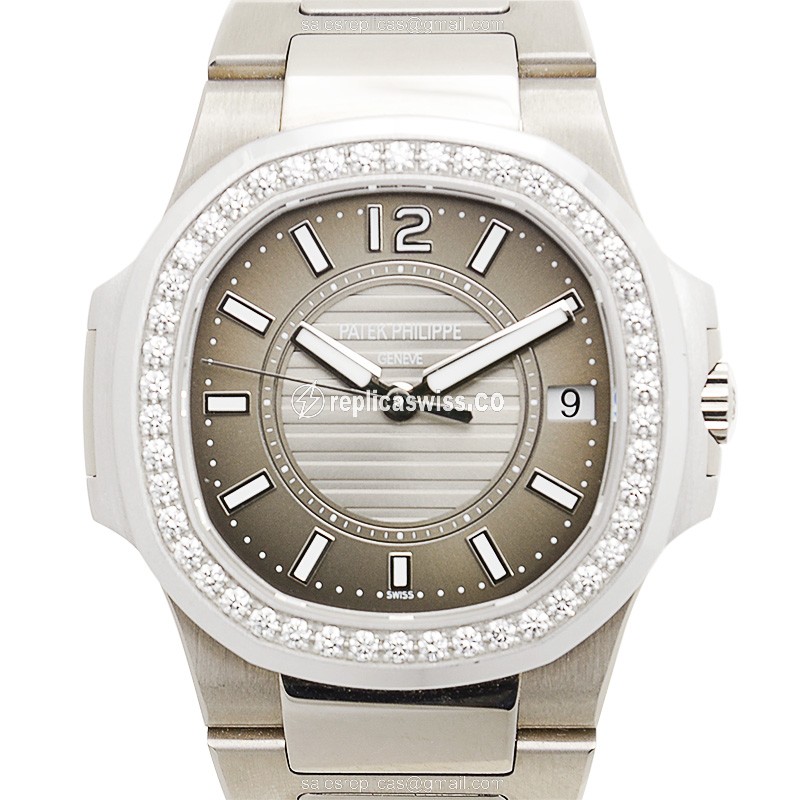 Patek Philippe 7010-1G-010 Replica - Quartz - 18kt White Gold - Diamond - Dark Grey Dial