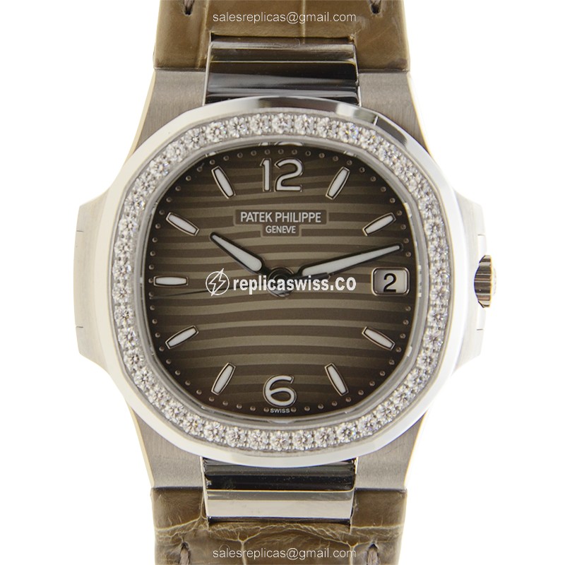 Patek Philippe 7010G-012 Replica - Quartz - 18kt White Gold - Diamond Set - Gray Dial