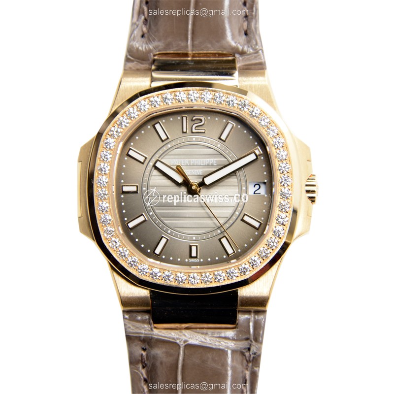 Patek Philippe 7010R-010 Replica - Quartz - 18kt Rose Gold - Diamonds - Gray Dial - Luxury Replica NAUTILUS Watch