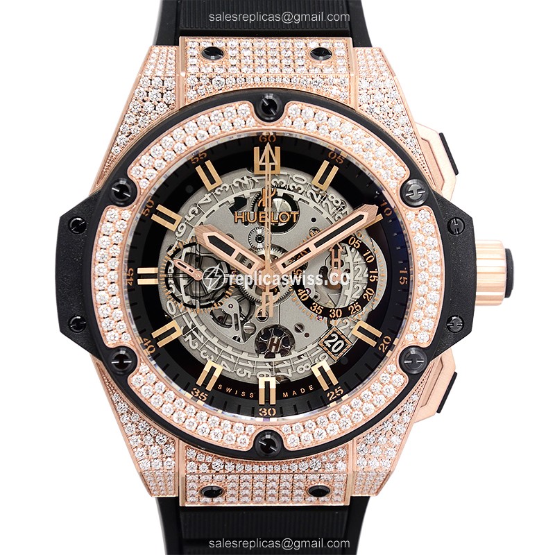 Hublot Replica King Power Unico - Automatic - 18kt Rose Gold - Diamonds - Black Dial