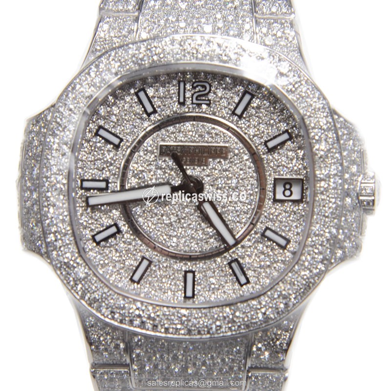 Patek Philippe 7021/1G-001 Replica - Automatic - 18kt White Gold Case - Diamond Dial - Silver Band