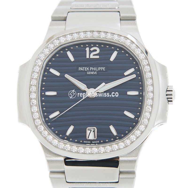 Patek Philippe 7118/1200A-001 Replica - Automatic - Blue Dial - Diamond Case - Silver Steel Strap - Luxury Replica NAUTILUS Watch