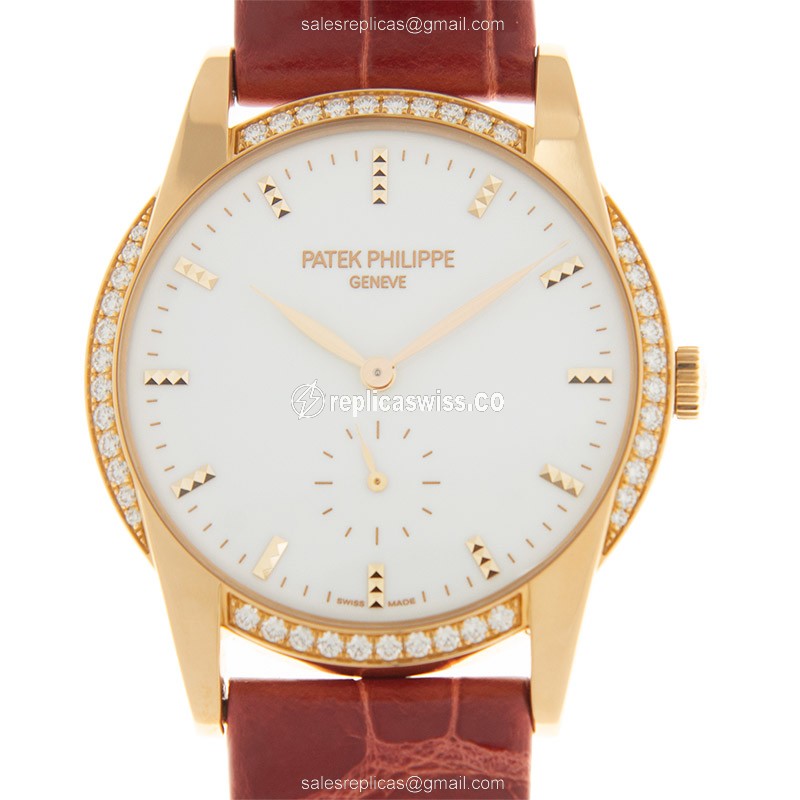 Patek Philippe Calatrava Replica - Manual Wind - 18kt Rose Gold & Diamond - White Dial - Luxury Replica CALATRAVA Watch