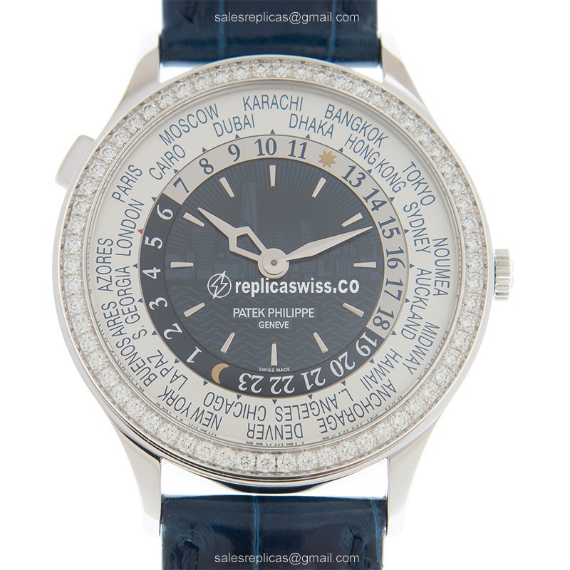 Patek Philippe 7130G-015 Replica - Automatic - 18kt White Gold - Blue Dial - Diamond - Alligator Blue Buckle