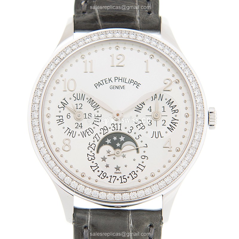 Patek Philippe 7140G-001 GRAND Complication - Automatic - White Gold - Diamond Dial - Grey Alligator Strap