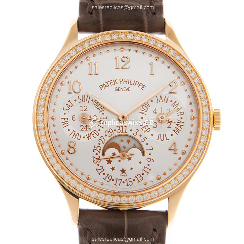 Patek Philippe 7140R-001 Grand Complications - Automatic - 18kt Rose Gold & Diamond Dial - White - Brown Alligator Strap - Buckle Clasp