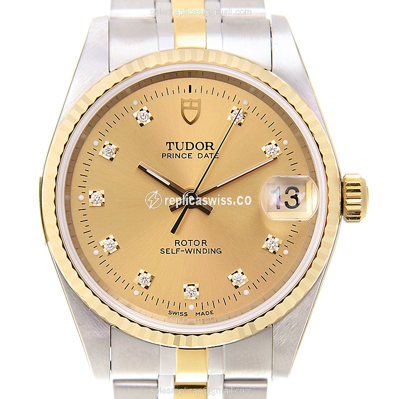 Tudor Glamour Date Replica - Automatic - Gold & Steel Case - Gold Dial & Strap - Luxury Replica GLAMOUR DATE Watch