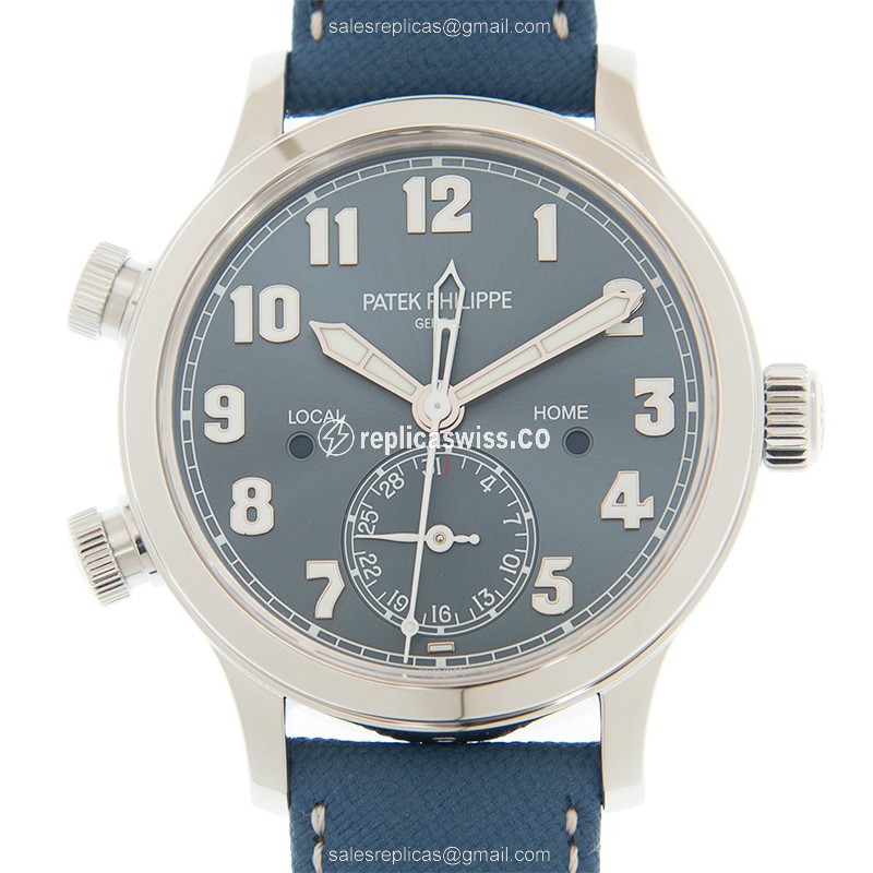 Patek Philippe 7234A-001 CALATRAVA Replica - Automatic Steel Blue Dial Leather Strap Buckle - Luxury Replica CALATRAVA Watch