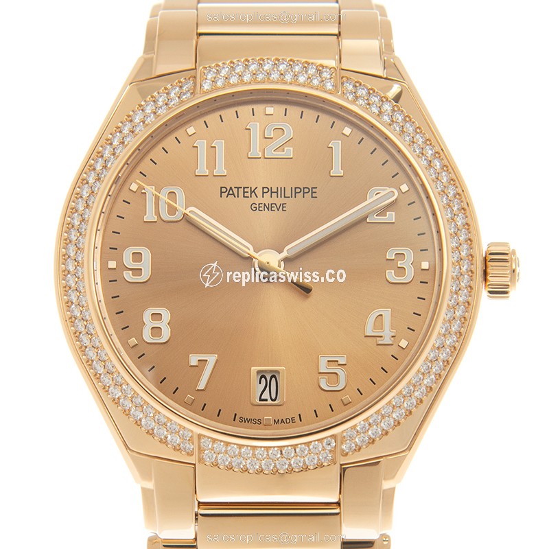 Patek Philippe TWENTY-4 Replica - 18kt Rose Gold - Automatic - Gold Dial - Diamond Clasp - Luxury Replica TWENTY-4 Watch