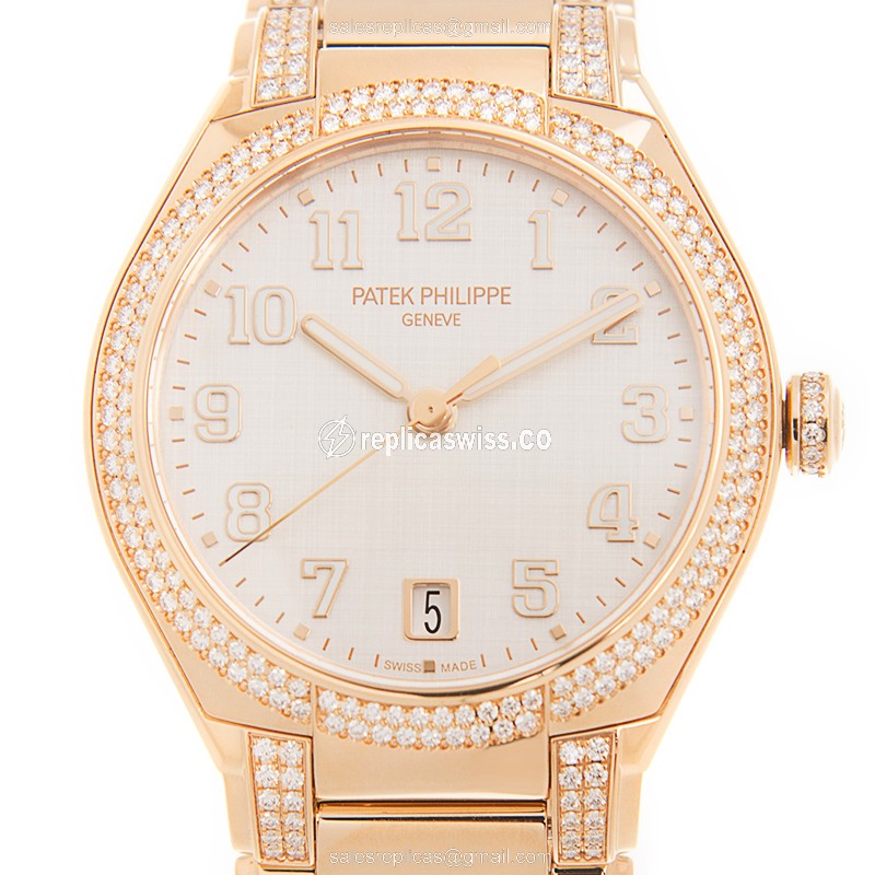 Patek Philippe TWENTY-4 Replica - Auto - 18kt Rose Gold - Diamonds - White Dial - Luxury Replica TWENTY-4 Watch