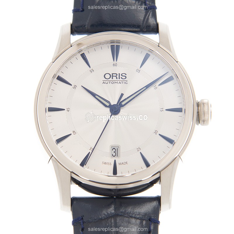 Oris Classic Date Replica - Automatic - Steel - Silver Dial - Blue Leather Strap - Luxury Replica CLASSIC DATE Watch