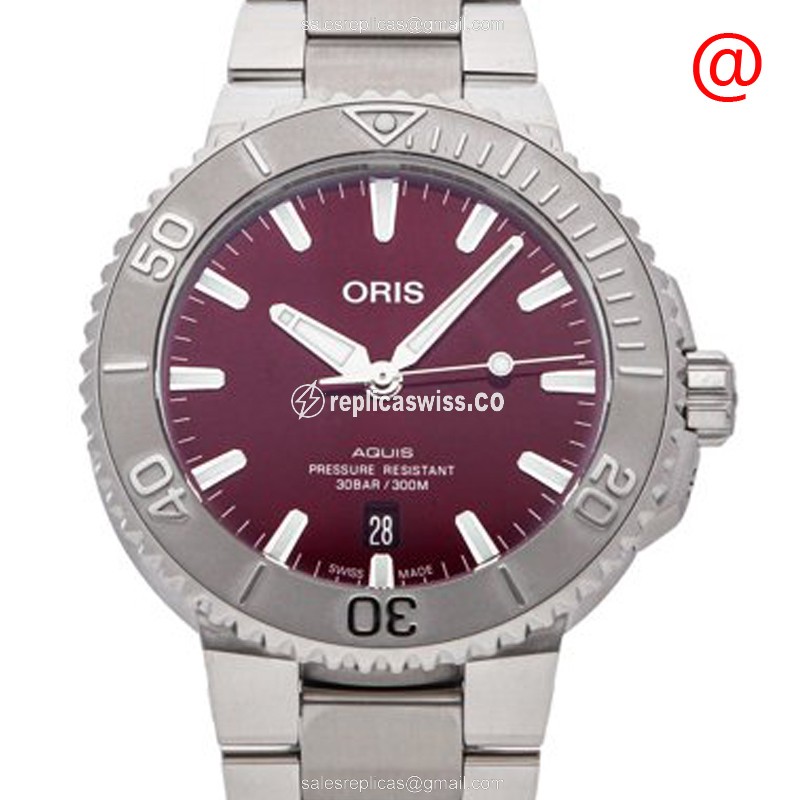 Oris AQUIS 733 7766 4158-07 - Automatic - Red Dial - Steel Case & Band