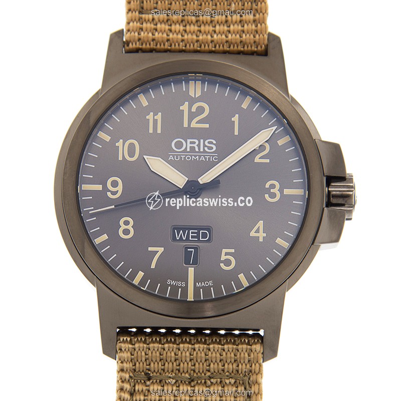 Oris Aviation Replica - Automatic - Stainless Steel - Gray Dial - Brown Nylon Strap - Buckle Clasp - Luxury Replica AVIATION Watch