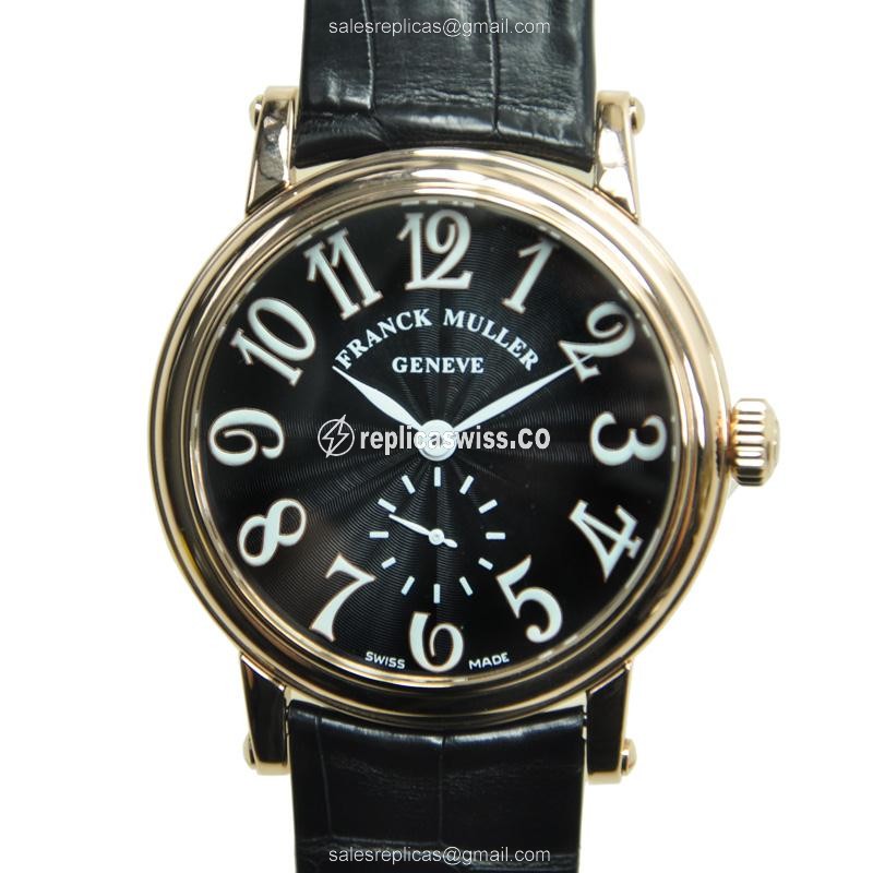 Franck Muller 7391 B S6 Vintage - Manual Wind - 18kt Rose Gold - Black Dial - Alligator Strap - Buckle Clasp