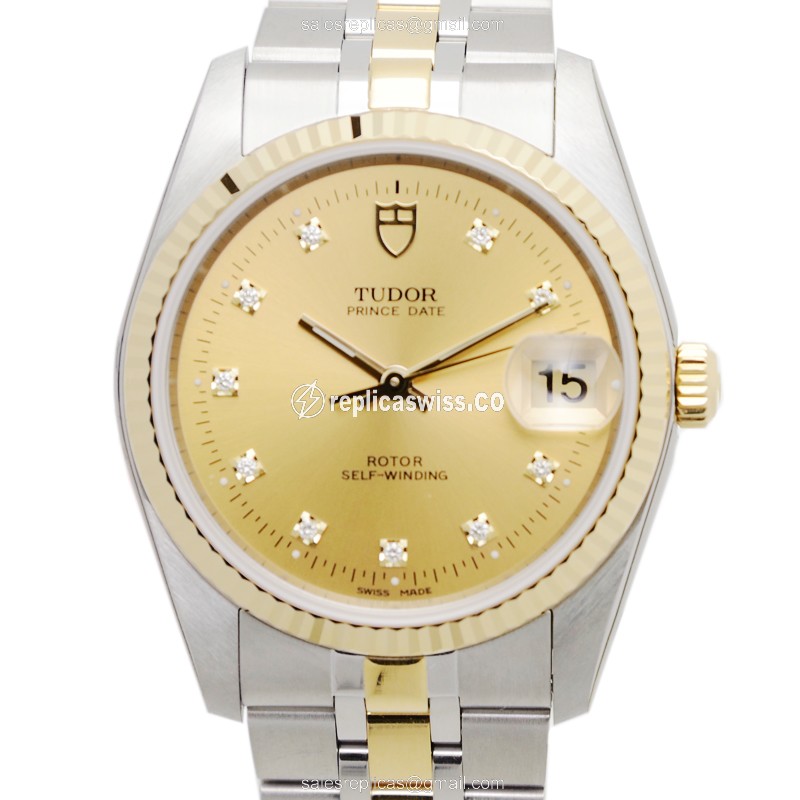 Tudor 74033-62473-10DI-CH Replica - Automatic - 18kt Gold/Steel - Gold Dial & Clasp - Luxury Replica PRICE DATE-DAY Watch