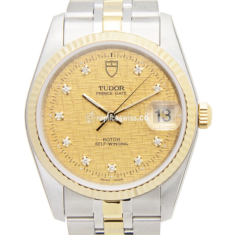 18kt Gold Tudor 74033-62473-10DI-CHCL Replica - Automatic - Silver Dial - Steel Strap