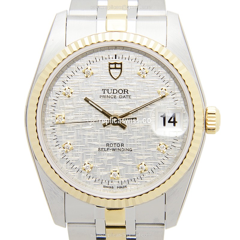 Tudor 74033-62473-10DI-SVCL Replica - Automatic - 18kt Gold Case - Silver Dial - Steel Strap - Luxury Replica PRICE DATE-DAY Watch