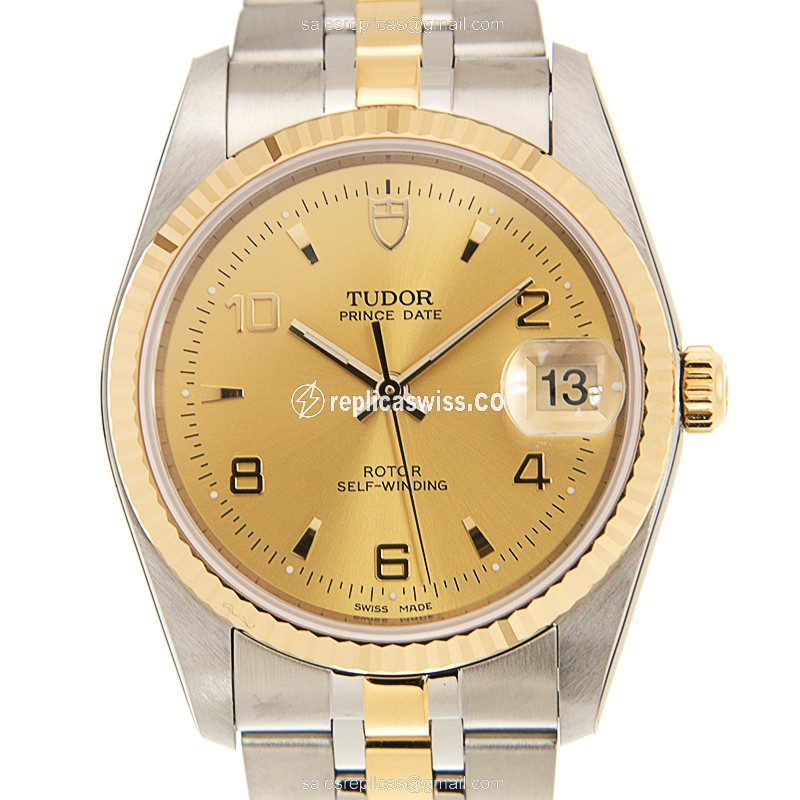 Tudor 74033-62473-246810AR-CH Replica - Automatic - 18kt Gold Case - Gold Dial - Steel Strap - Luxury Replica PRICE DATE-DAY Watch