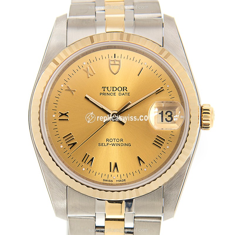 Tudor 74033-62473-CHRN Replica - Automatic - 18kt Gold & Steel - Gold Dial - Gold Clasp - Luxury Replica PRICE DATE-DAY Watch