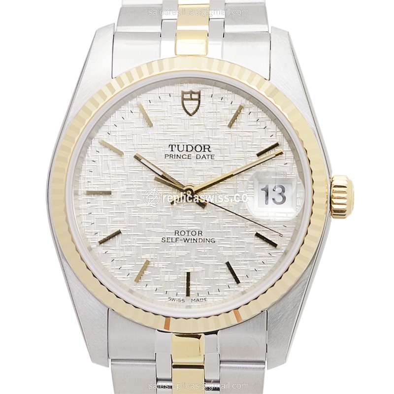 Tudor 74033-62473-SVCL Replica - Auto - 18kt Gold/Steel Case - Silver Dial & Strap - Luxury Replica PRICE DATE-DAY Watch