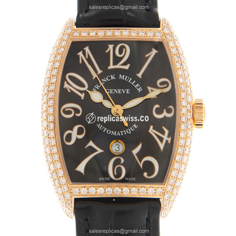 Franck Muller Cintree Replica - Auto - Rose Gold - Black - Luxury Replica CINTREE CURVEX Watch