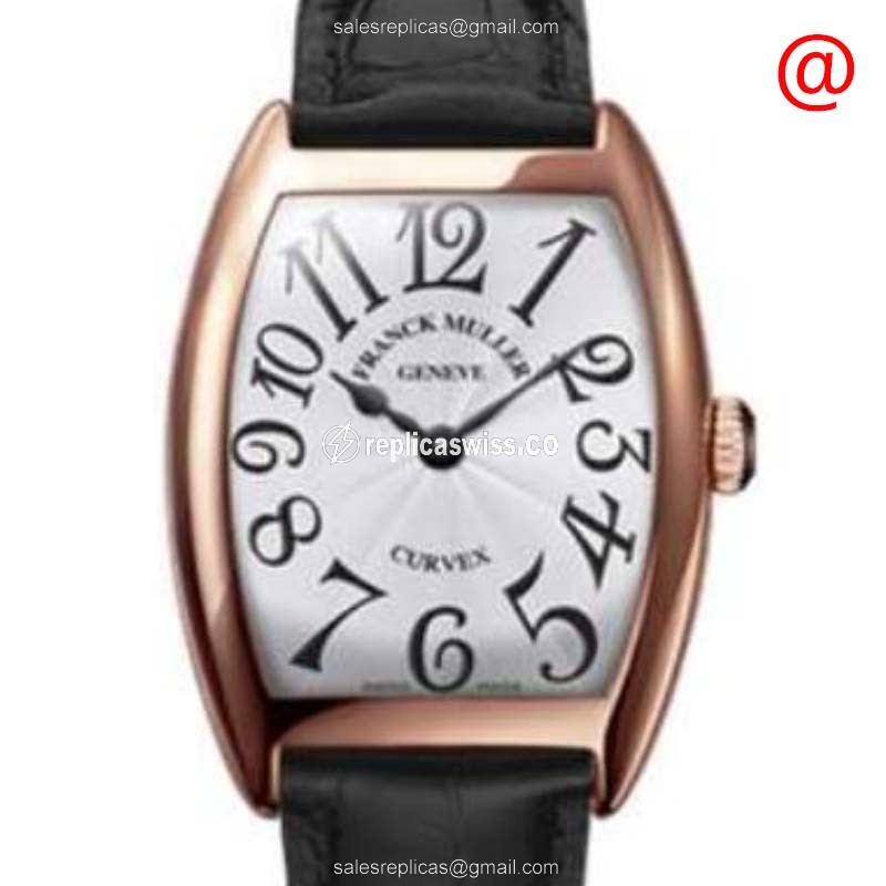 Franck Muller 7500 SC AT FO BL5N Replica - Automatic - 18kt Rose Gold - Silver Dial - Leather Black Strap - Luxury Replica CINTREE CURVEX Watch