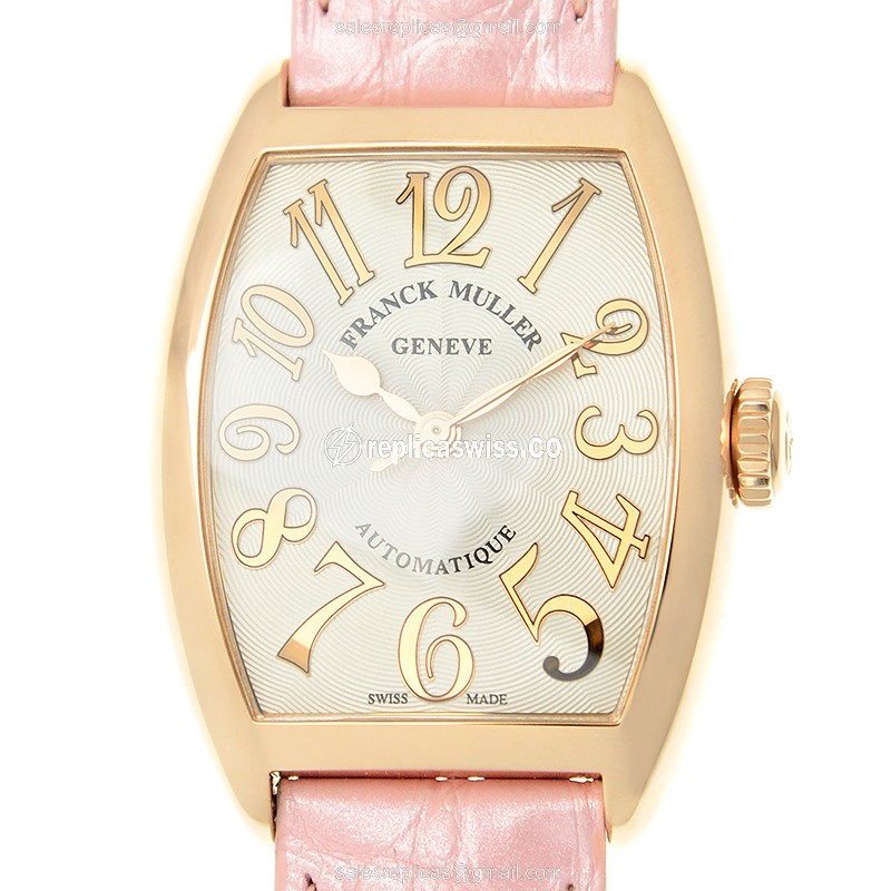 Franck Muller 7500 SC AT FO REL 5N ART DECO Replica - Automatic - 18kt Gold Case - White Dial, Pink Alligator Strap