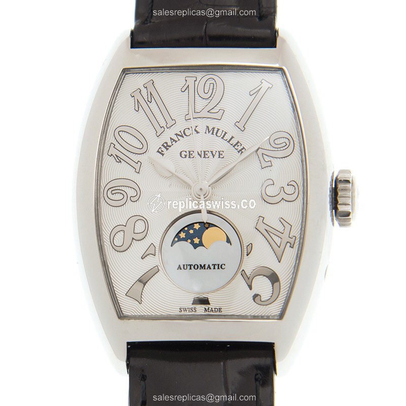 Franck Muller 7500 SC AT FO REL L AC Ladies - Automatic - Steel Case - Silver Dial on Black Leather Strap