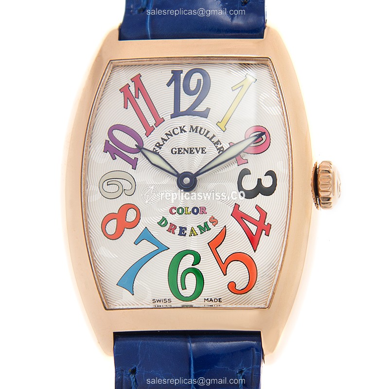 Franck Muller 7502 QZ COL DRM 5N CINTREE CURVEX - Quartz - 18kt Rose Gold - Silver Dial, Blue Alligator Strap