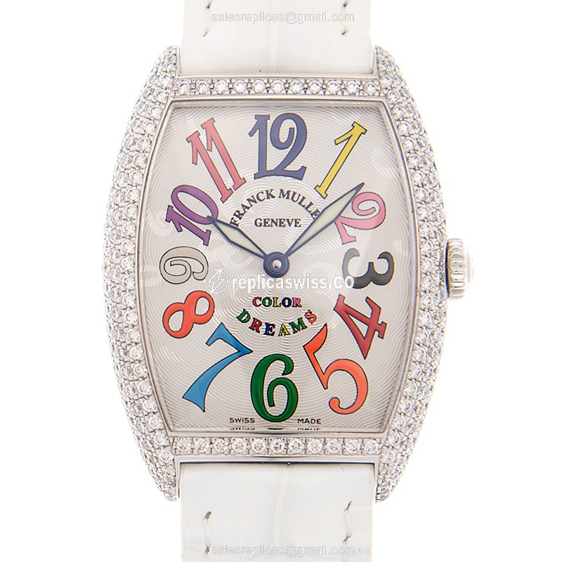 Franck Muller 7502 QZ COL DRM D AC CINTREE CURVEX Quartz - Diamond - Silver Dial - Alligator White Buckle