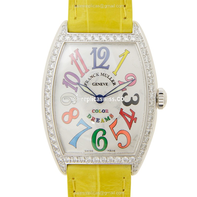 Franck Muller 7502 QZ COL DRM D 1R AC Curvex Quartz - Stainless Steel Case, Silver Dial, Yellow Alligator Strap, Buckle Clasp