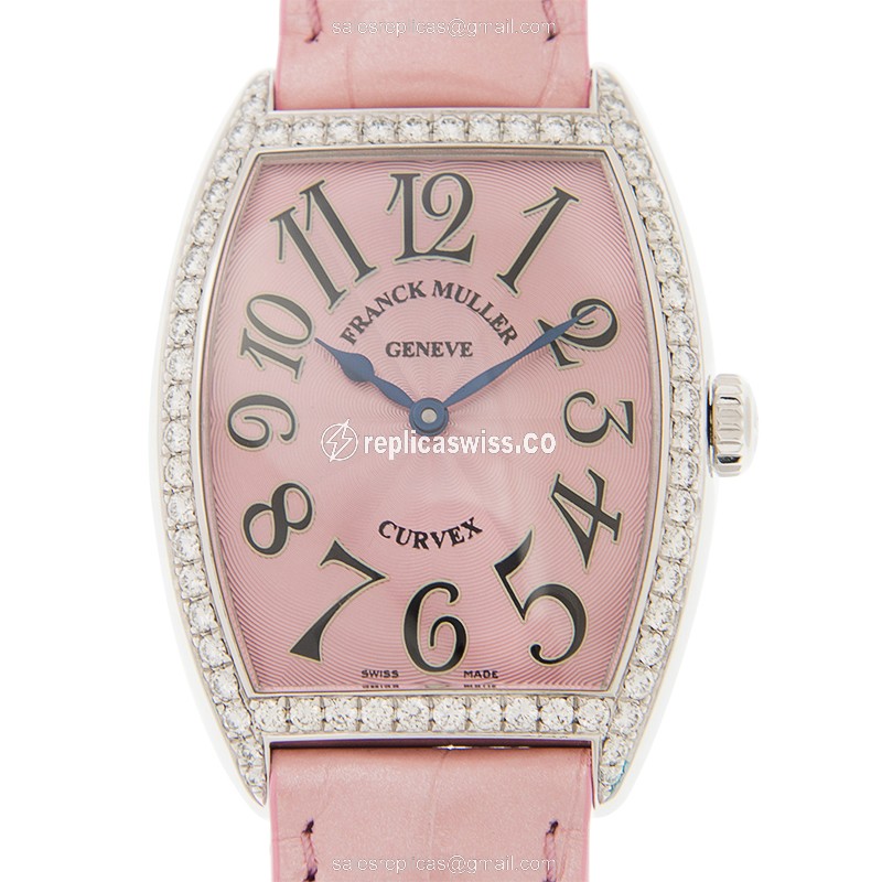 Franck Muller 7502 QZ D 1R Curvex - Pink Dial, Quartz - Stainless Steel Case - Pink Alligator Strap