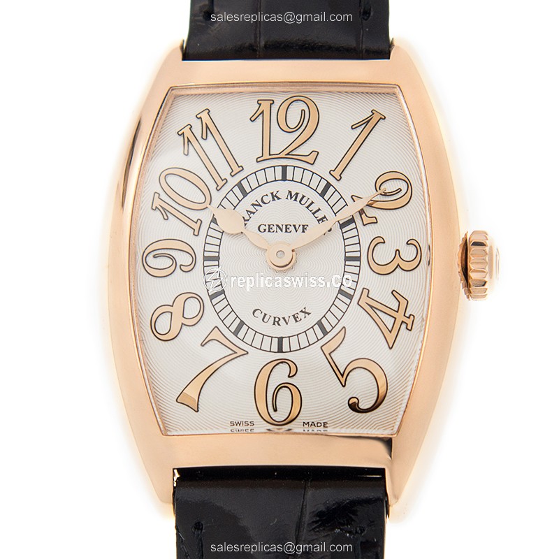 Franck Muller 7502 QZ REL Curvex - Quartz - 18kt Rose Gold - White Dial - Alligator Black Buckle