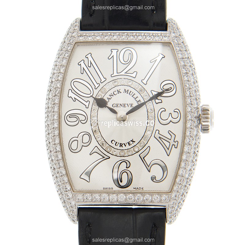 Franck Muller 7502 QZ Curvex Quartz 18kt White Gold - Diamond Dial, Black Leather Strap
