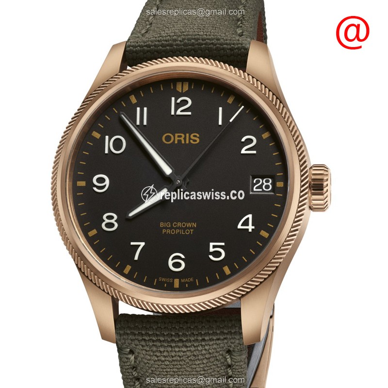 Oris BIG CROWN Bronze - Automatic - Black Dial - Green Canvas Strap - Buckle Clasp - Luxury Replica BIG CROWN Watch