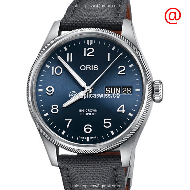 Oris 752 Big Crown Replica - Automatic - Steel Case - Blue Dial - Grey Canvas Strap