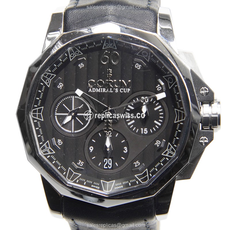 Corum ADMIRALS CUP Automatic - Stainless Steel Case - Silver Dial - Black Leather Strap