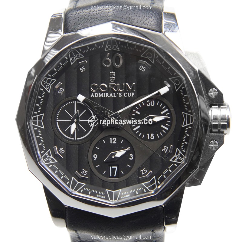Corum Admiral's Cup Replica - Automatic - Black Steel Case - Black Dial - Cowhide Black Strap - Luxury Replica ADMIRALS CUP Watch