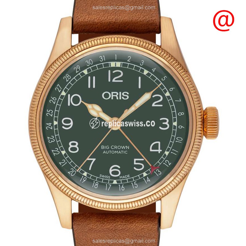 Oris BIG CROWN Bronze - Automatic - Green Dial - Leather Brown Strap - Buckle Clasp