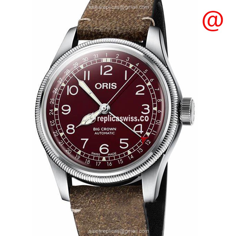 Oris Big Crown Replica - Automatic - Red Dial - Steel Case - Brown Cowhide Strap - Luxury Replica BIG CROWN Watch