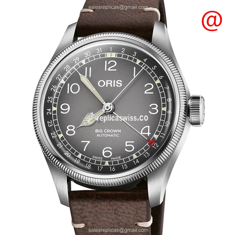 Oris Big Crown Replica - Automatic - Stainless Steel - Gray Dial - Brown Leather Strap