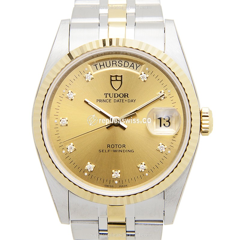Tudor Date-Day Replica - Auto - Gold/Steel - Silver Strap