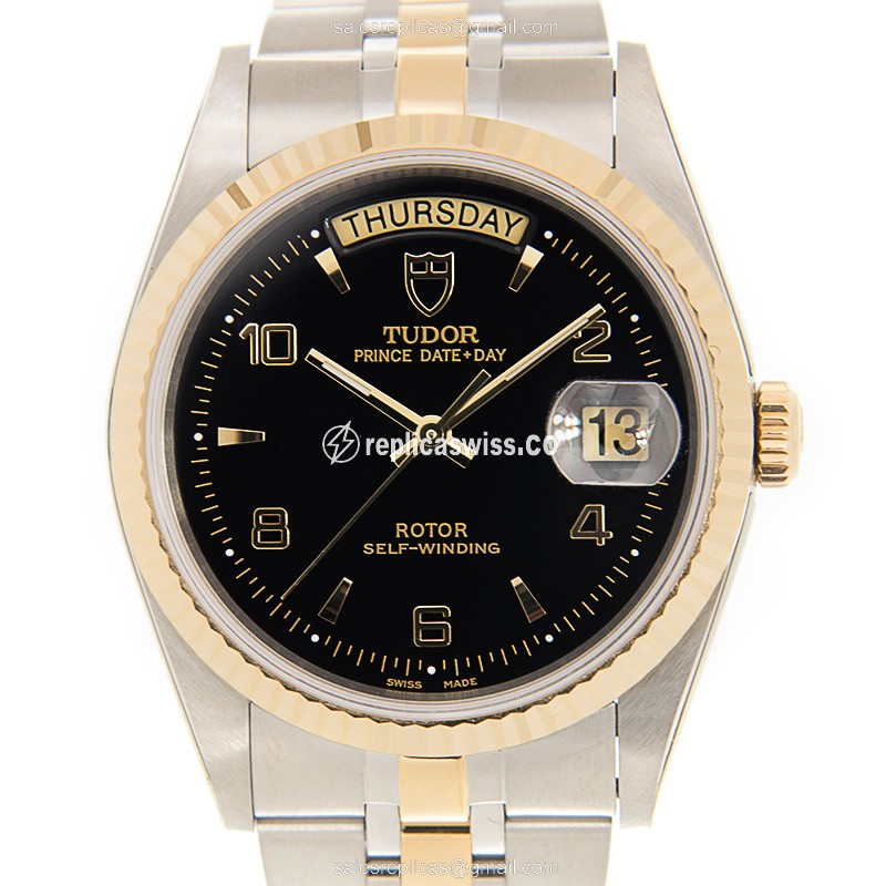 Tudor 76213-62483-246810AR-BK Automatic 18kt Gold & Steel - Black Dial - Gold Clasp - Luxury Replica PRICE DATE-DAY Watch