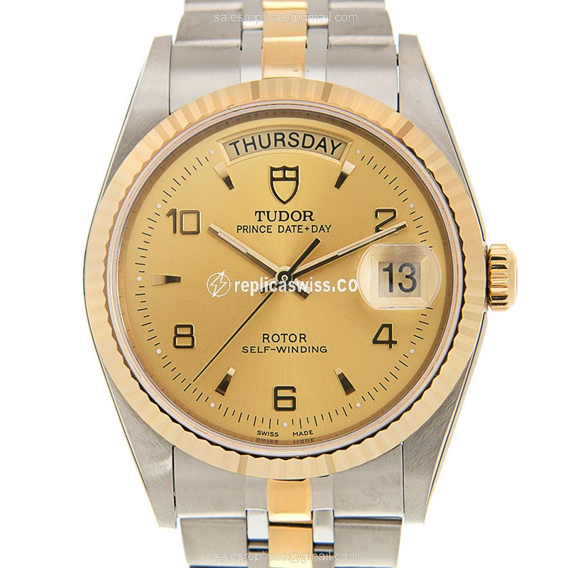 Tudor 76213-62483-246810AR-CH Replica - Automatic 18kt Gold/Steel - Gold Dial, Clasp